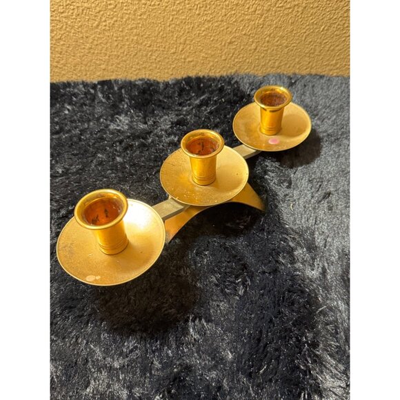 Vintage Brass Three-Cup Candle Holder Centerpiece - Picture 1 of 8